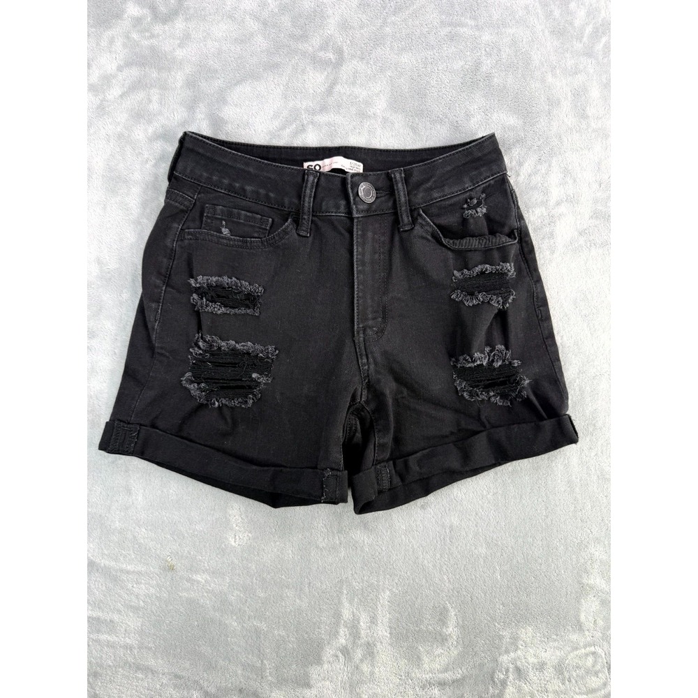 SO Goods For Life Curvy Midi Shorts Womens 1/25W Black Denim Cotton High Rise